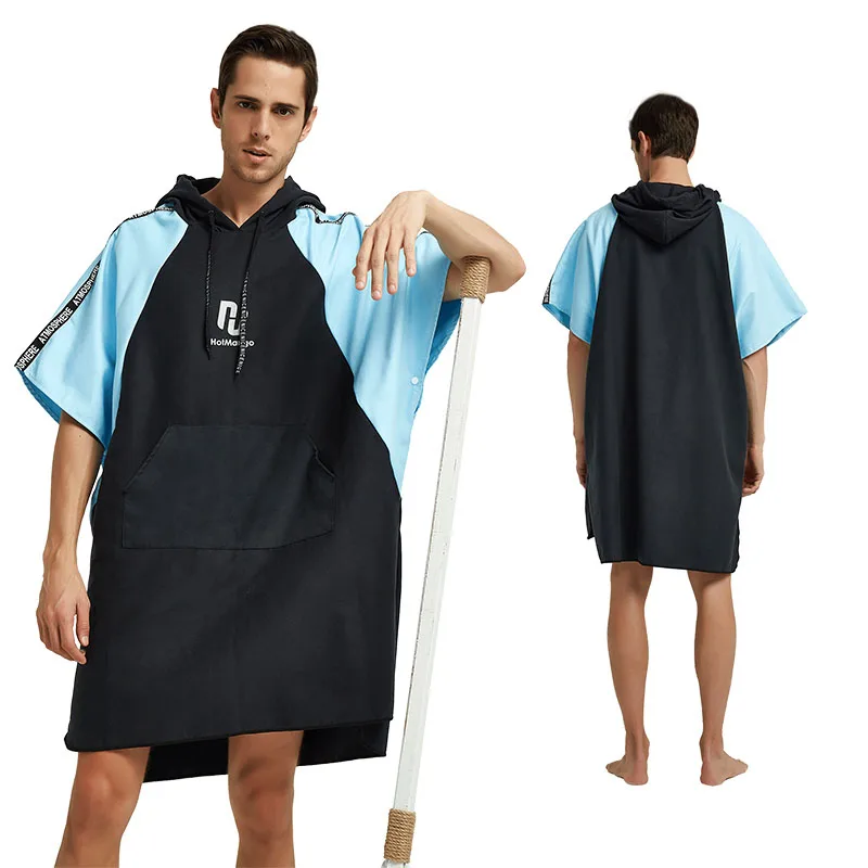 Микрофибра гидрокостюм пеленания халат пончо с капюшоном, быстросохнущие полотенца с капюшоном халат пончо, пляж серфинг пончо компактный и легкий - Цвет: Black-Blue
