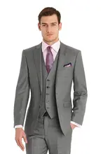 2016 benutzerdefinierte Slim Fit Seitenschlitz Hellgrau Zwei Tasten Kerbe Revers Bräutigam Smoking Männer Anzüge Man Anzug Jacke + hose + weste + tie