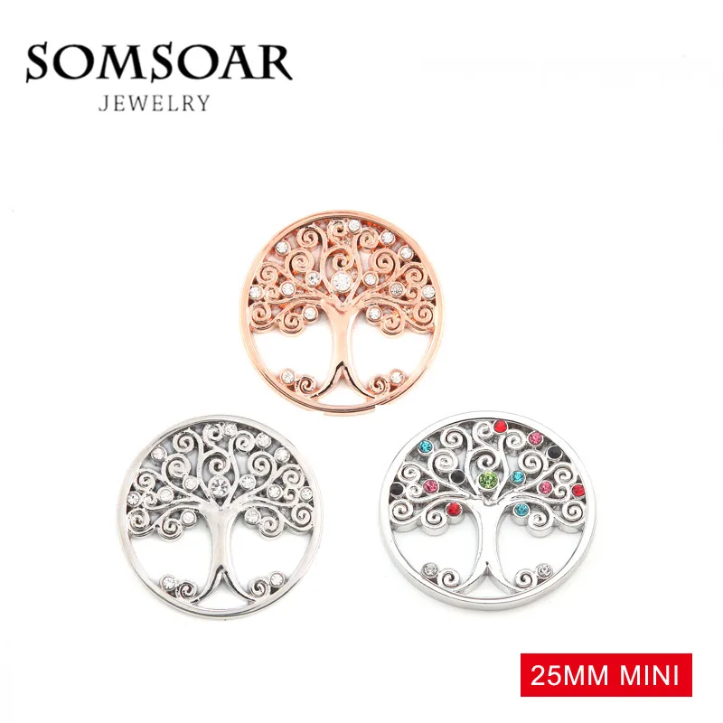 

Somsoar Jewelry Hot Sale 25mm Mini Tree of Life with Crystal Disc Coin for 27mm My Coin Holder Frame Pendant 10pcs/lot