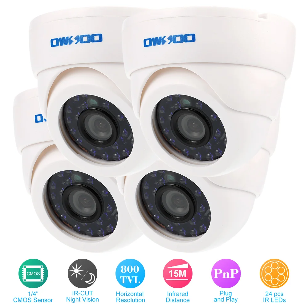 

OWSOO 800TVL CCTV Security Surveillance Kit 4*Indoor Camera + 4*60ft Cable 3.6mm 24LEDs IR-CUT Night View
