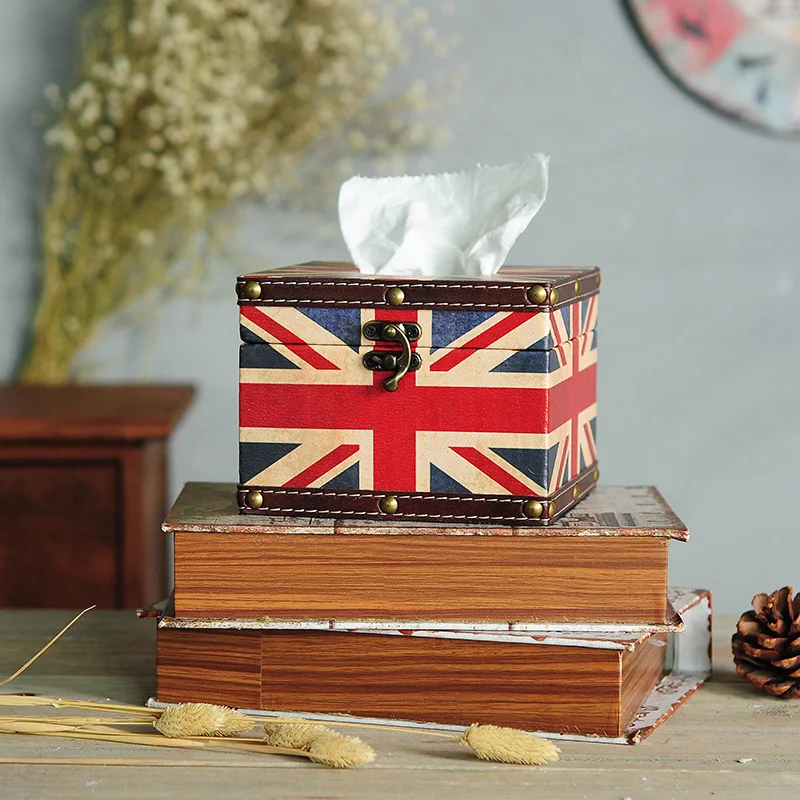 Antique Style Paper Box Retro Decorative Removable Wooden Paper Cover
