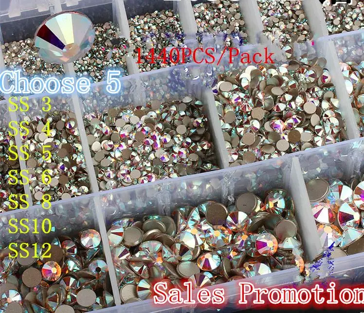 

Wholesale You Choose Any 5Packs SS3 SS4 SS5 SS6 SS8 SS10 SS12 Clear Crystal AB Non Hotfix Nail Decorations Flatback Rhinestones