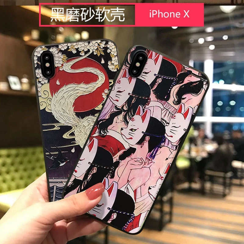 Японский стиль аниме тисненый мягкий чехол для iphone 6 6S 7 8 PLUS X 10 чехол лиса TPU Funda для iphone 11 Pro XS Чехлы для MAX XR