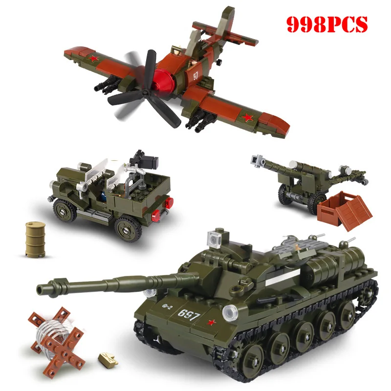 

Military WW2 Tank Vehicle Airplane Building Blocks Compatible Legoings City Soviet Weapons Technic Bricks Children Toys Gifts