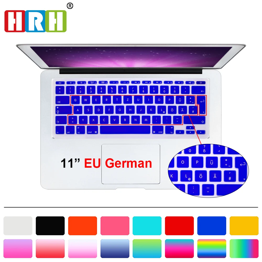 HRH, немецкий язык, немецкие наклейки, силиконовый чехол для клавиатуры, ЕС, Великобритании, защитная пленка для Macbook Air, 11 дюймов, 11,6 дюймов, A1465/A1370