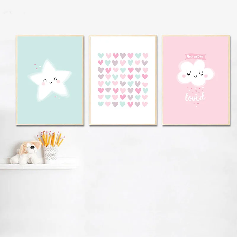 

Star Cloud Nursery Decor Wall Art Children Canvas Painting Cartoon Nordic Poster Kids Baby Bedroom Decoration poster Unframed