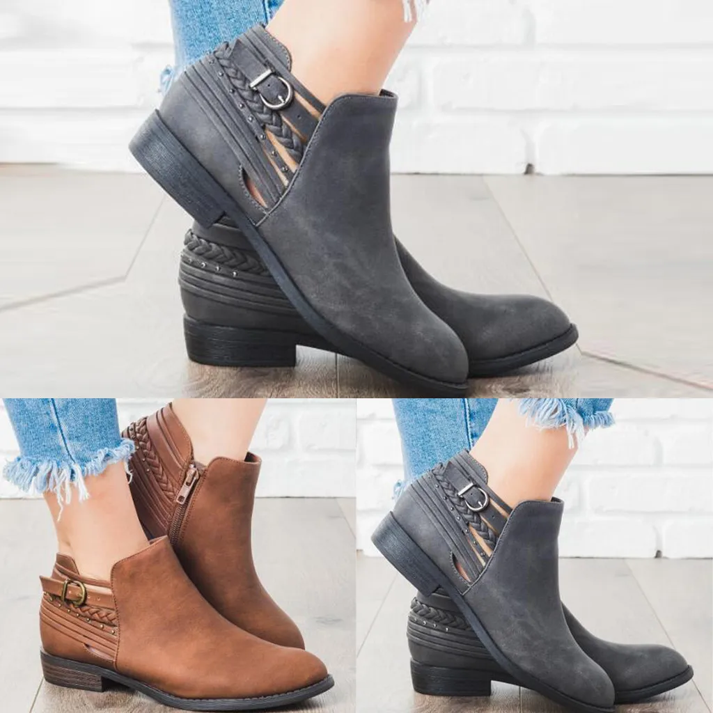 

women boots winter ankle flat boots women leather flat autumn Roman Martin Boots Autumn Winter Boots Classic big sizes boot7#3.5