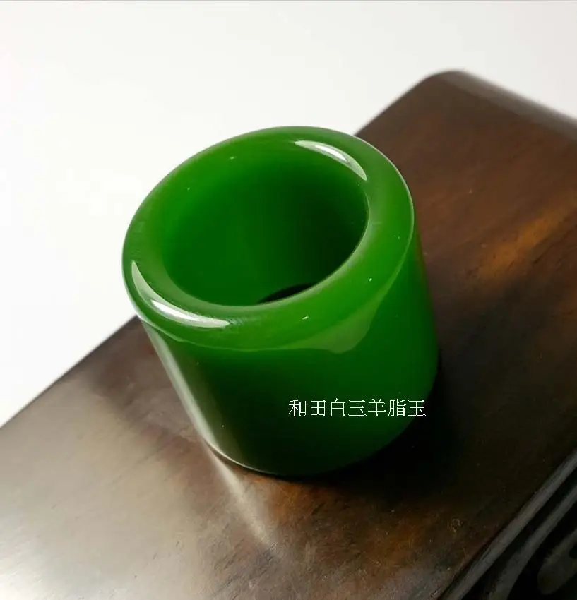 CHINA FOLK  Traditional jade carving green Jade  Thumb ring