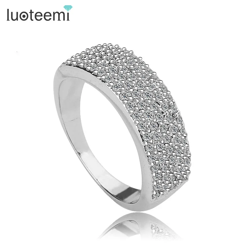

LUOTEEMI Fashion Engagement Ring Micro AAA Cubic Zirconia Half Ring Pave Setting CZ White Gold-Color for Women Wedding Party