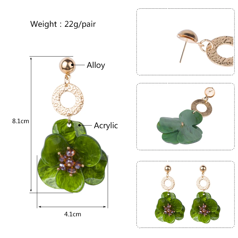 Vintage Acrylic Drop Earrings for Women 2018 New Crystal Long Dangling Resin Earrings Fashion Jewelry Big Flower Pendant Brincos (11)