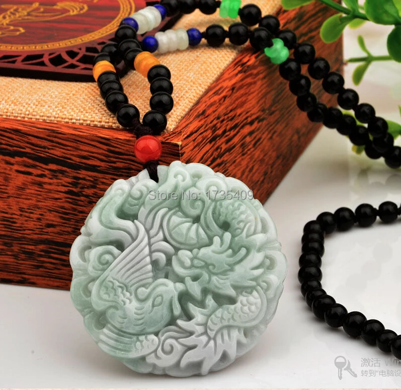 

100% All Natural Grade A /Jadeite Pendant / Bless Dragon Phoenix Pendant