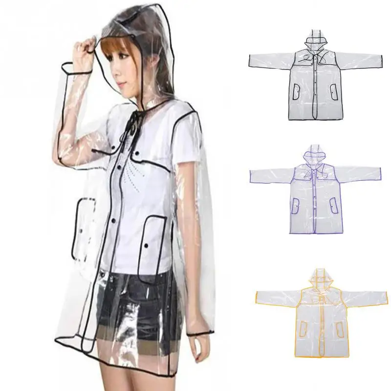 

2019 Fashion EVA Transparent Raincoat Long Women Waterproof Jacket Wind breake Hooded Poncho Outdoors Rainwear Rain Coat
