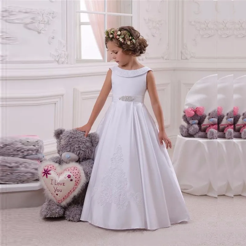 

New Satin Flower Girl Dresses for Wedding Little Girls Kids/Child Dress Floor Length Fashion Ball Party Pageant Communion Dress