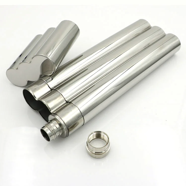 Mirror polished hip flask with cigar tube