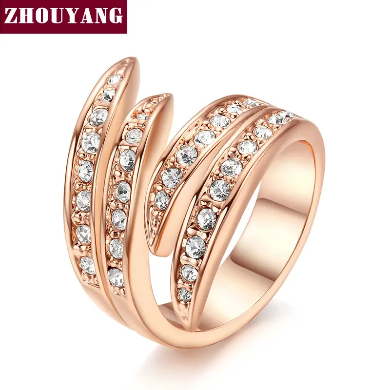 

ZHOUYANG Ring For Women Angel's Wing Austrian Crystal Rose Gold Color Fashion Jewelry Party Brithday Friendship Gift ZYR115