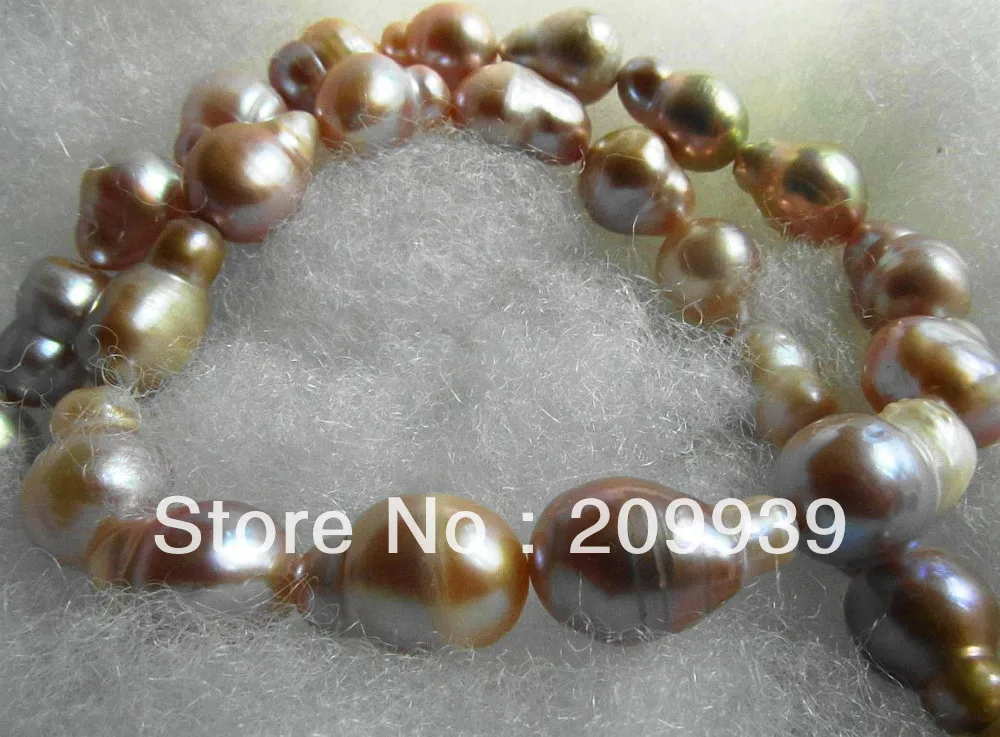 

huij 001173 HUGE 18"12-16MM REAL AUSTRALIAN SOUTH SEA GOLD PINK NUCLEAR PEARL NECKLACE
