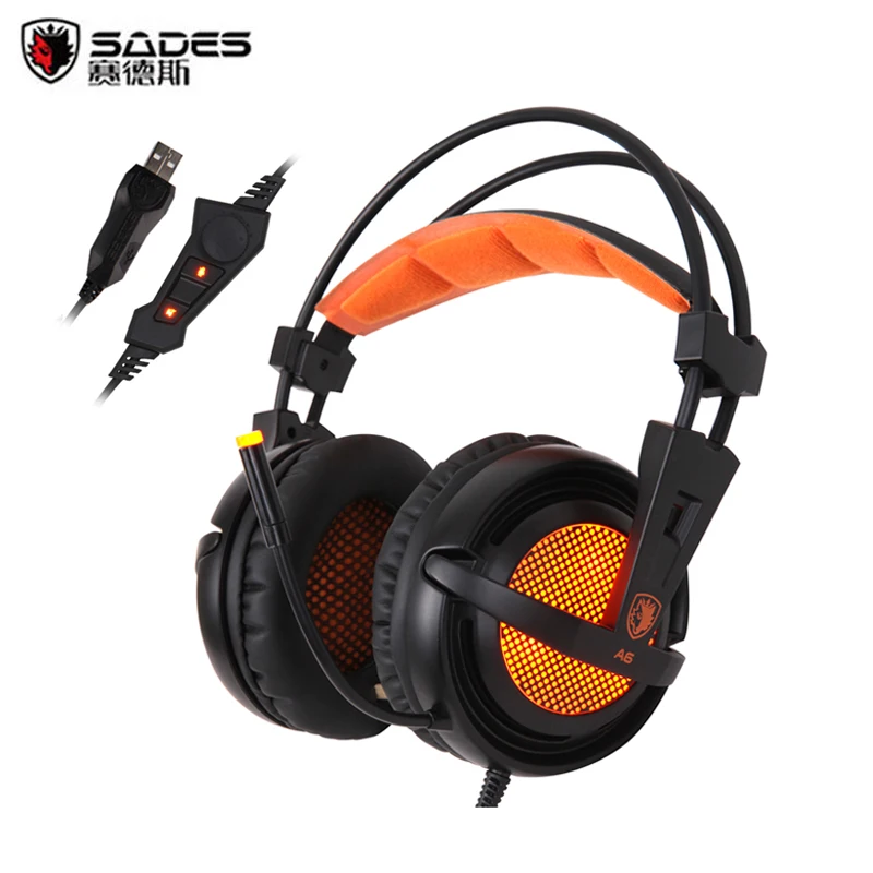 Sades A6 Gaming Headset Gamer casque 7.1 Surround Sound Stereo Game Headphones with Microphone Breathing LED Lights for PC Gamer sades a70 2017 new 7 1 virtual surround sound usb gaming headset with microphone control breathing led lights lamp for pc gamer