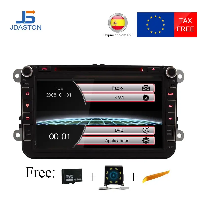 JDASTON 2 الدين 8 بوصة سيارة مشغل ديفيدي لفولكس واجن فولكس فاجن باسات بولو جولف جيتا توران سكودا مقعد ليون GPS Navigaiton FM RDS خرائط