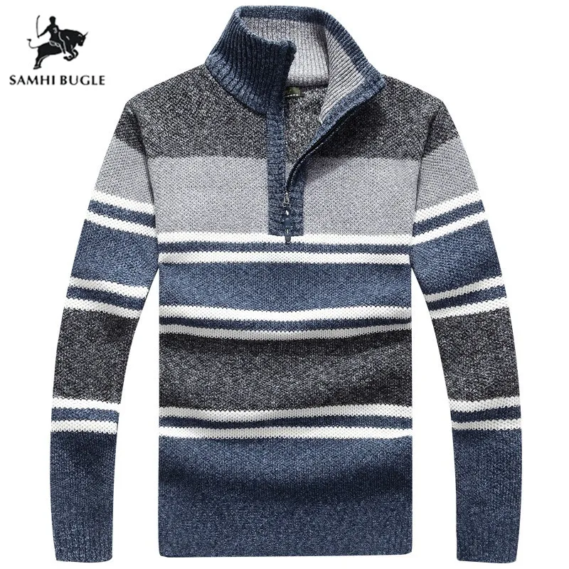 

Men Clothes 2018 Winter Cashmere Thicker Sweater Men Fashion Sweater Chest Pocket Stand Collar Zipper Slim Christmas Jersey Man