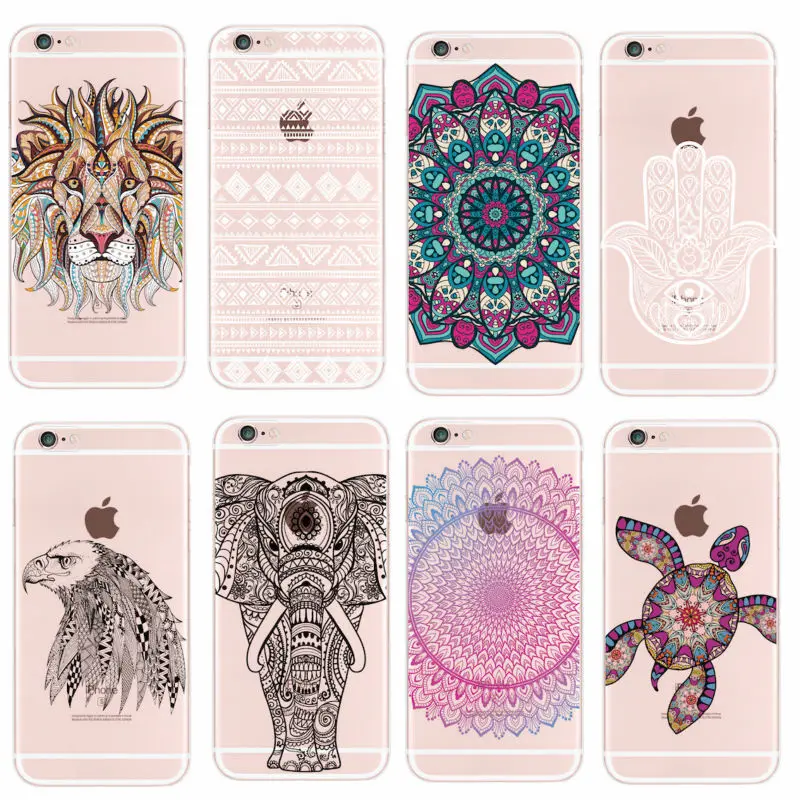 

For iPhone 5 6 7 S Plus SE 8 8Plus X XS Max Samsung Fashion Mandala Tribal Bohe Elephant Lion Wolf Dear Animals Soft TPU Case