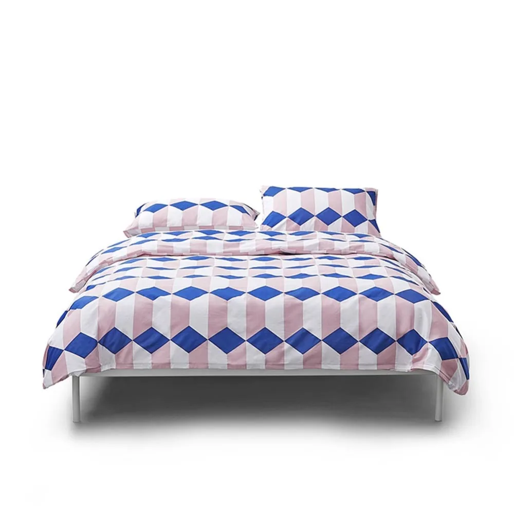 

2019 Blue Pink Plaids Scandinavian Bedding Set Duvet Cover 3/4 pcs Twin Queen King Flat Sheet Soft Cotton Bedlinens Pillowcases
