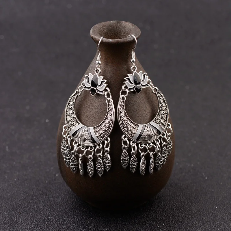 Amader Egypt винтажный красочный Лотос Jhumka бусы серьги с кисточками для женщин Ретро турецкое цыганское племя индийские ювелирные изделия HXE069