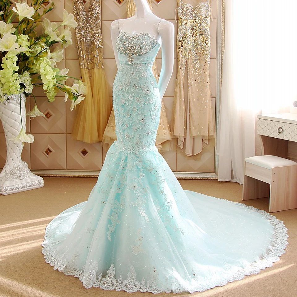 Online Get Cheap Blue Mermaid Wedding Dress with Crystals Aliexpress