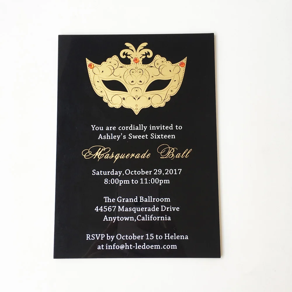 Customized 5x7inch Black Acrylic Birthday Invitation Card Sweet Sixteen Masquerade Ball Invitation  - 32822796118