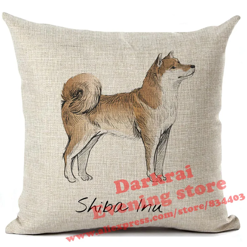 Cushion Cover Labrador Corgi Doberman Printed Linen Pillows Cover Car Sofa Decorative Throw Pillows Home Decoration Pillow Case - Цвет: 9