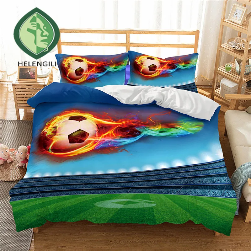 

HELENGILI 3D Bedding Set football Print Duvet cover set lifelike bedclothes with pillowcase bed set home Textiles #2-4