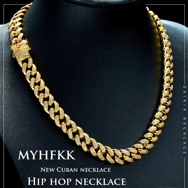 

MYHFKK hip hop jewelry Cuban chain 20 inches / 24 inches / 18 inches / 8 inches gold chain rap necklace men's jewelry XL058
