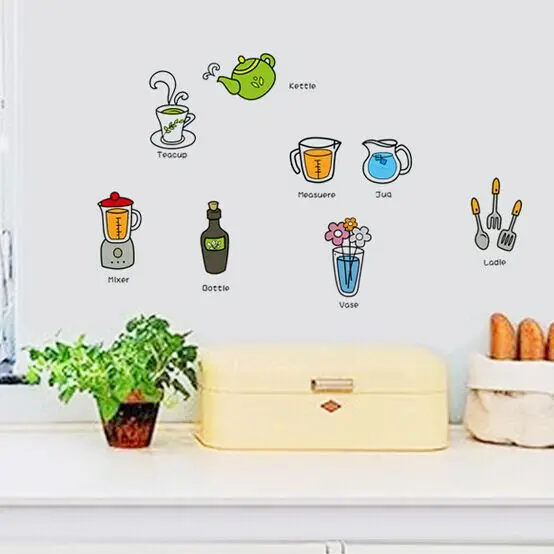 Милый мультфильм кухонные принадлежности DIY Съемные наклейки на стену кухня