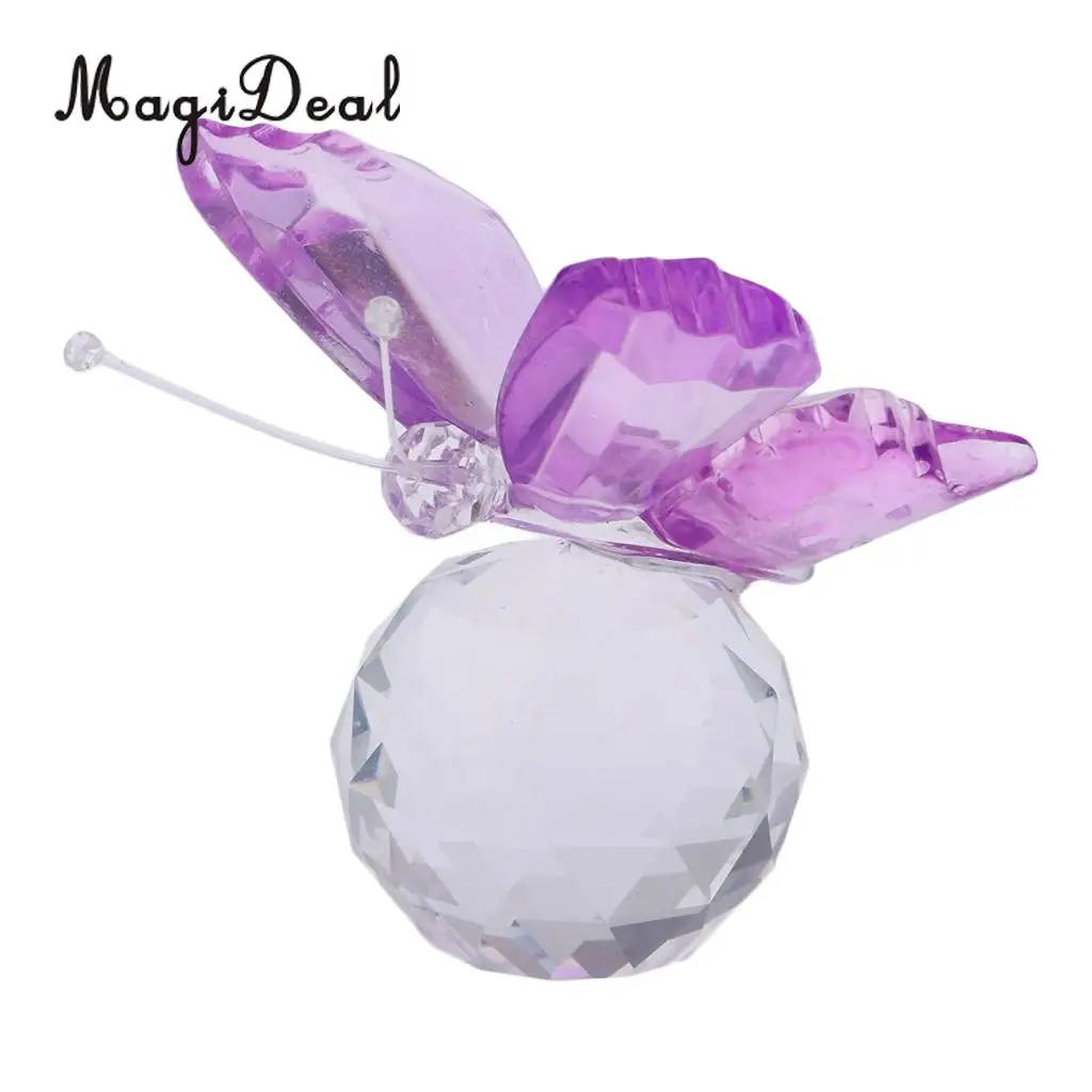 Crystal Flying Butterfly with Ball Base Paperweight Figurine Cut Glass Ornament Animal Statue Collectible Decoration