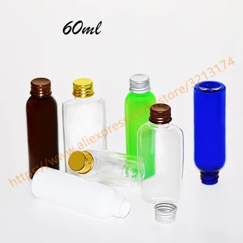 

60ml pretty colors PET mini/samples bottle with aluminum lid + reducer,essential oil/liquid/moisturizer/facial water container