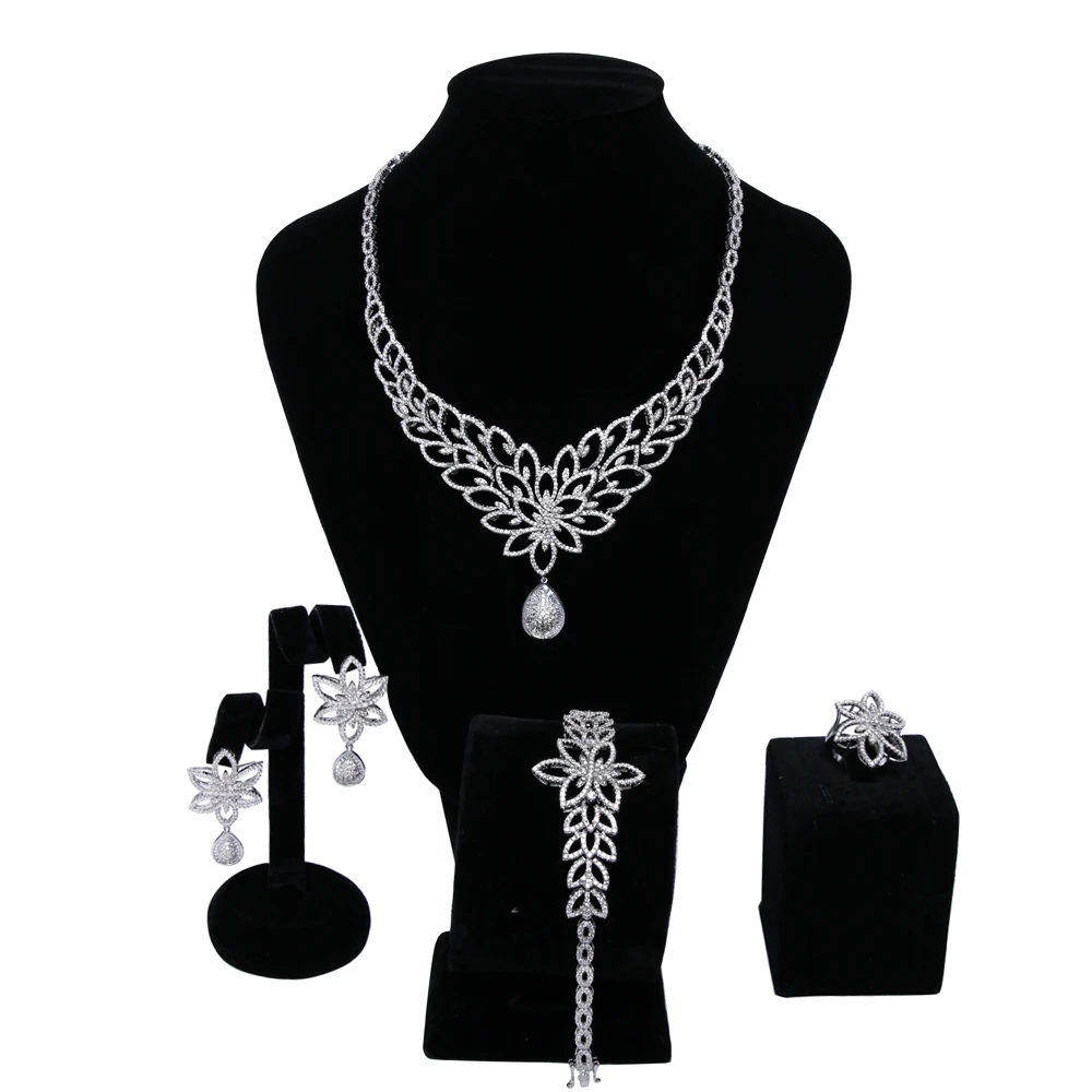 New Luxury Women wedding Jewelry Sets setting Cubic zircon 4pcs sets