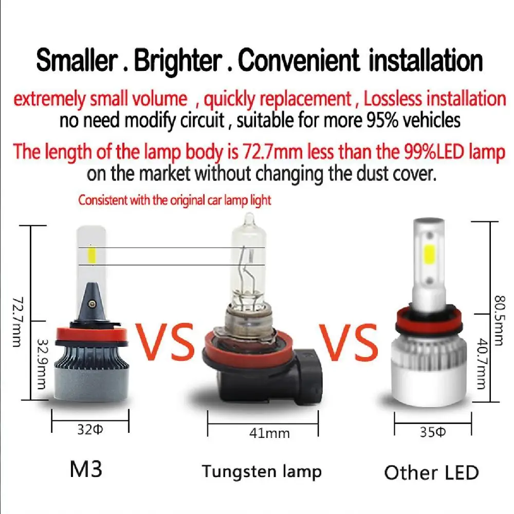 Oslamp M3 светодиодный H4 H7 9005 9006 H11 Автомобильный светодиодный головной светильник лампы 72W фары для 8000LM на основе технологии COB светодиодный авто лампы фары автомобиля светильник 12v 24 v