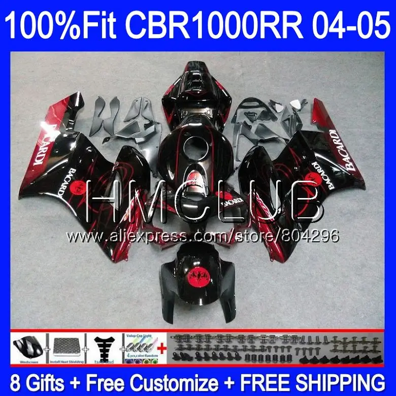 Инъекций средства ухода за кожей для HONDA CBR 1000RR CBR1000 RR 04 05 72HM. 5 CBR1000RR 04 05 CBR 1000 RR 2004 2005 BACARDI летучие мыши обтекатель OEM комплект