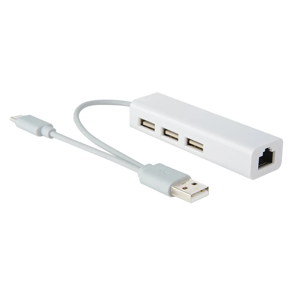 

2 In 1 USB Ethernet 3 Port USB HUB Lan Adapter Multi Splitter USB-C Network Card 2.0 OTG USB Type C Hub To Rj45 For MacBook PC