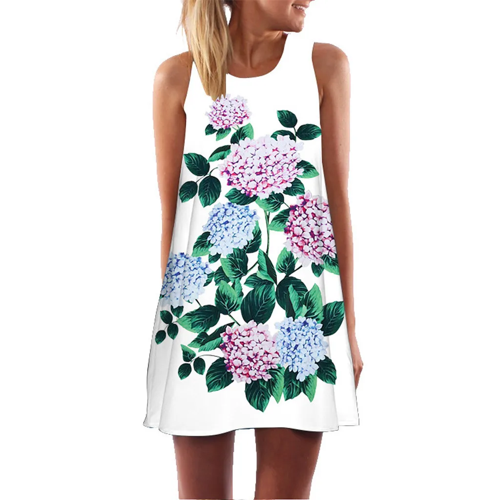 

Women's summer dresses Fashion Vintage Boho Dress Sleeveless Beach Printed Short Mini Dress large size women's dresses Plus Size
