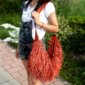 Новинка, сумки с кисточками из натуральной кожи, модные женские сумки через плечо, разноцветные Лоскутные сумки из овчины, повседневные пляжные сумки - Цвет: Orange