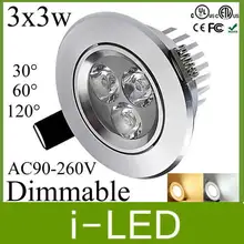 30% скидка 3x3 Вт Светодиодная потолочная лампа освещения с регулируемой яркостью светодиодные встраиваемые светильники Светодиодная точечная лампа Серебристый корпус 110-240 в 120 Угол Теплый/Холодный белый