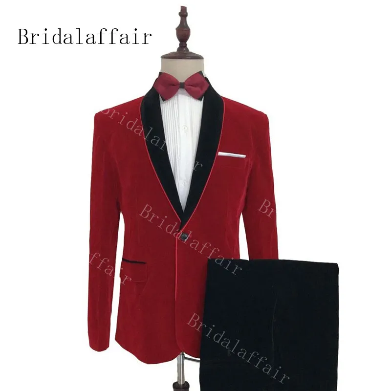 Bridalaffair, 2 предмета, платье для жениха,, блестящий костюм-смокинг с отворотом, дизайн Королевский синий бархат, мужские свадебные костюмы, смокинги