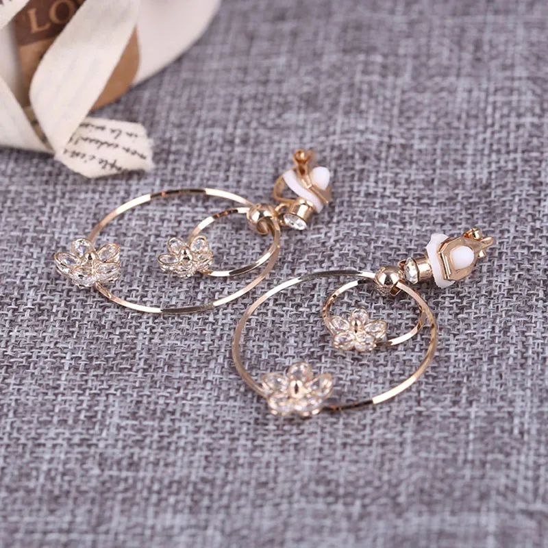 

JIOFREE New Arrive Silver/Gold Color Long Hollow Big Round zircon clip on Earrings non pierced For Women Accessories Jewelry
