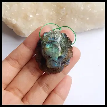

Support for custom Carved Lion Head Natural Labradoite Side Drilled Necklace Pendant 35x30x15mm 16.6g Fashion For Man Jewelry