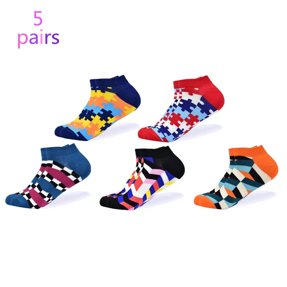 5 pairs of socks-2 Мужские носки, новейший дизайн, повседневные носки-башмачки, короткие, летние, дышащие, высокое качество, счастливые, цветные, хлопковые носки для мужчин - Цвет: 5 pairs of socks-2