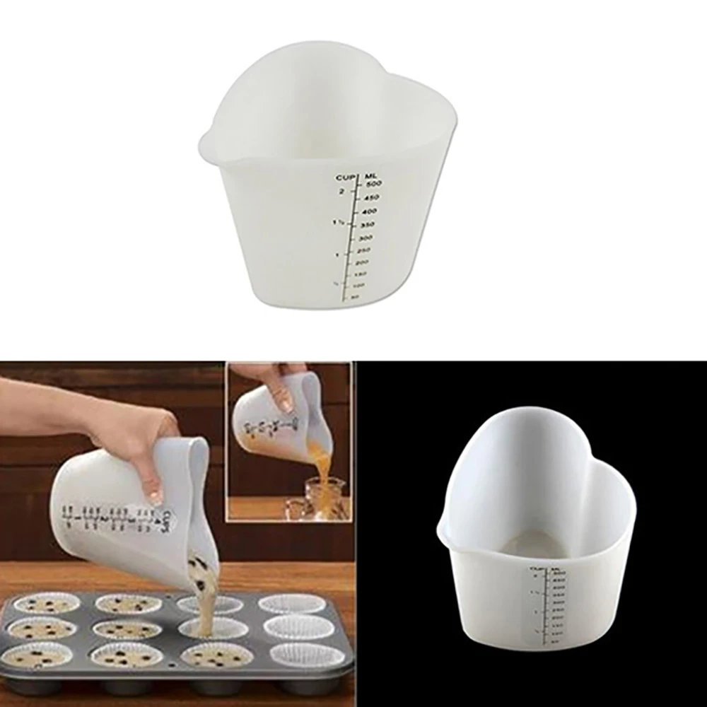 

Baking tool silica gel measuring cup heat resistant soft measuring cup heart-shaped silica gel measuring cup 500ml