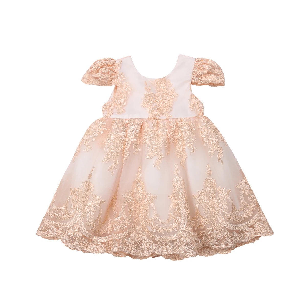 

2018 Cute Baby Girls Embroidered Dress Large Bowknot Princess Ruffles Sleeve Party Formal New Size 1-4T