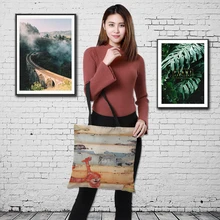 Двусторонняя льняная женская сумка-тоут с пейзажным узором для отдыха, большая сумка для покупок, сумка-тоут для леди, Льняная сумка, женская сумка