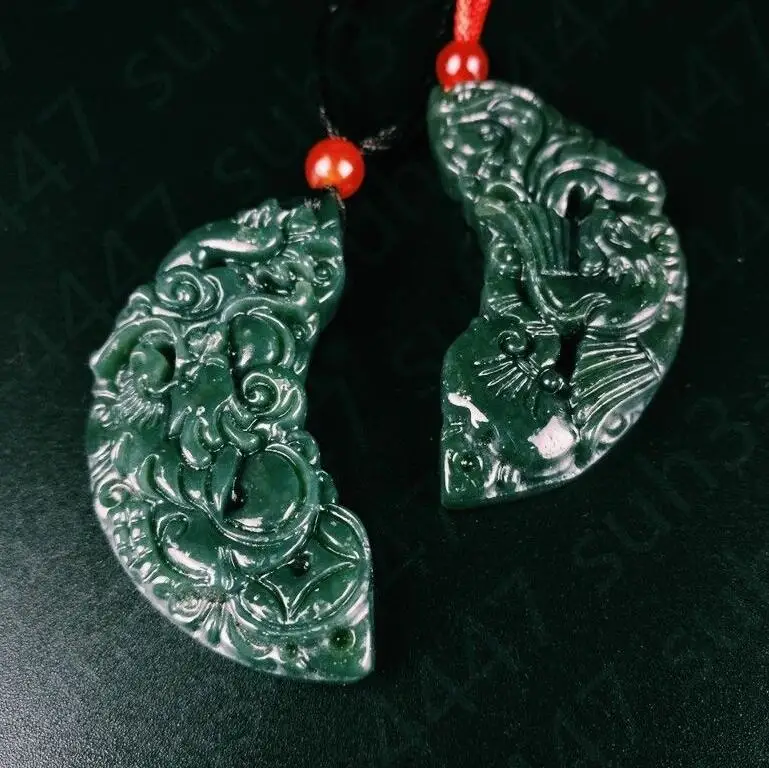 Beautiful Certified Natural Hetian Jade Dragon Phoenix Couple Pendant