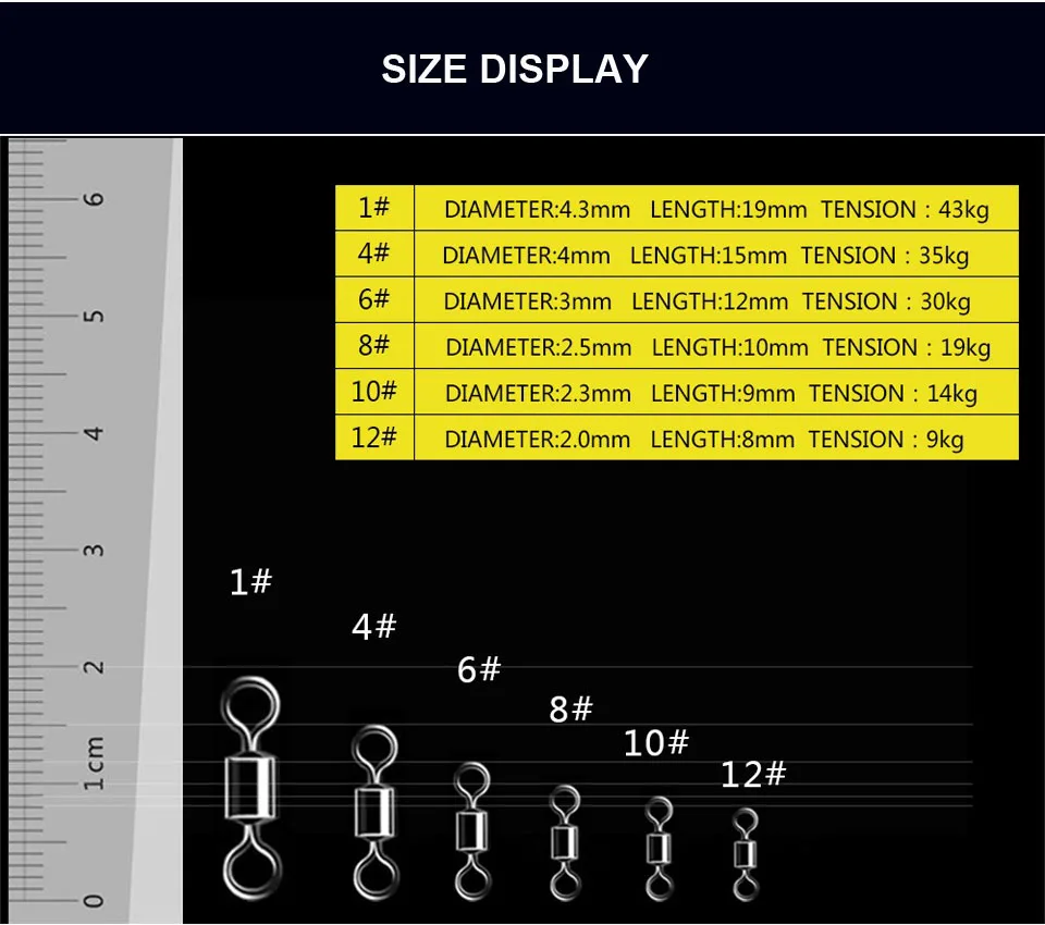 50 шт./лот, рыболовные Вертлюги, Поворотный соединитель, вертлюг с размером 1#4#6#8#10# шарикоподшипник, твердые кольца для морской рыбалки